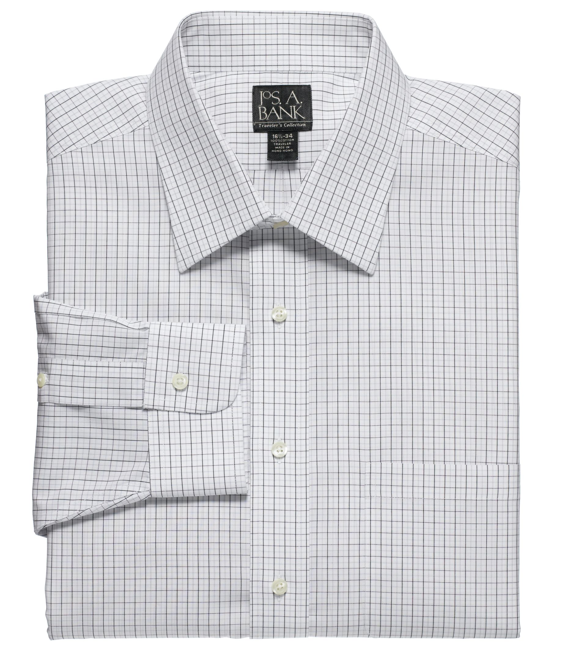 Traveler Spread Collar Mini Check Broadcloth Dress Shirt- 2 for $99