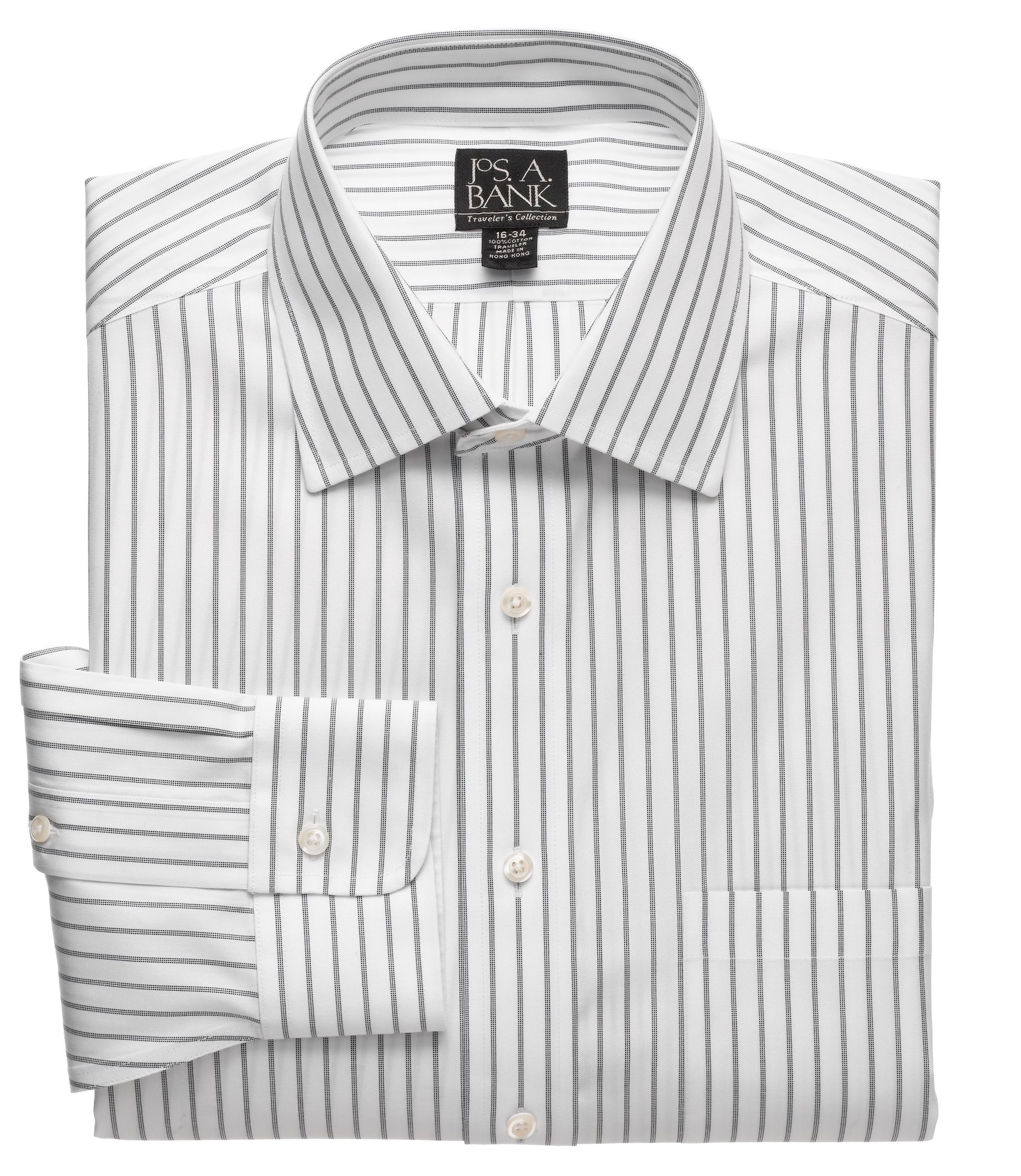 Traveler Spread Collar, Barrel Cuff Dot Stripe Dress Shirt- 2 for $99