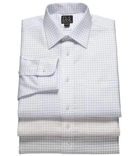 Traveler Spread Collar White Ground Medium Check Twill Dress Shirt- 2 for $99