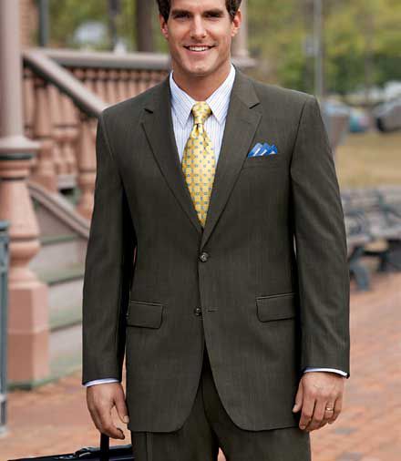 Executive 2-Button Wool Suit- Navy with Burgundy Stripe