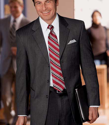 Executive 3-Button Wool Suit- Navy with Burgundy Stripe

